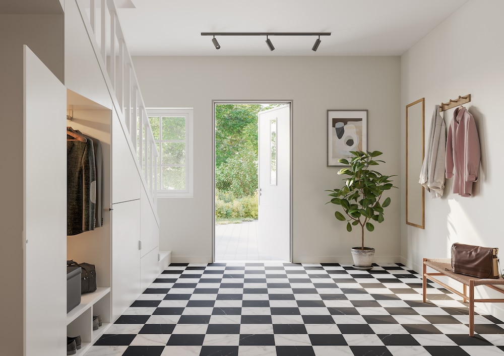 Rhinofloor Classic Black and White Tile Vinyl - Image 3