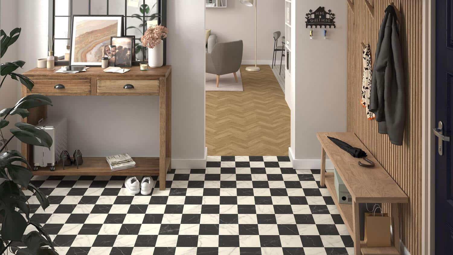 Rhinofloor Classic Black and White Tile Vinyl - Image 4