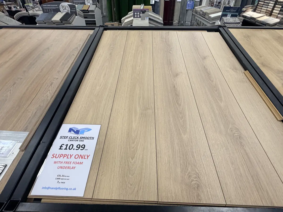 Step Click Smooth Canyon Oak Laminate at N&P Flooring showroom