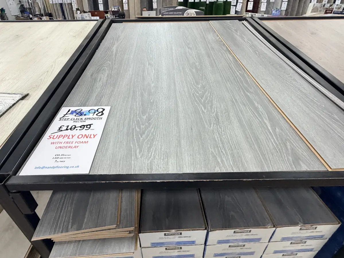 Step Click Smooth Meltem Laminate at N&P Flooring showroom