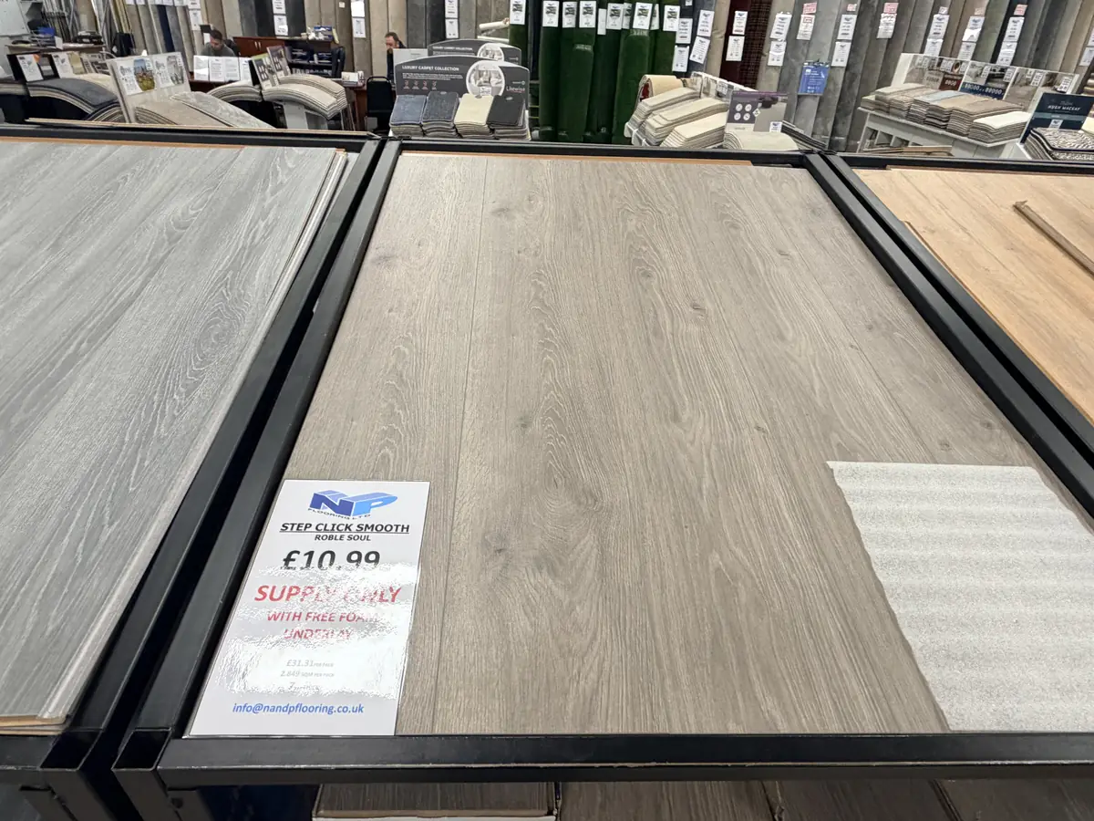Step Click Smooth Roble Soul Laminate at N&P Flooring showroom
