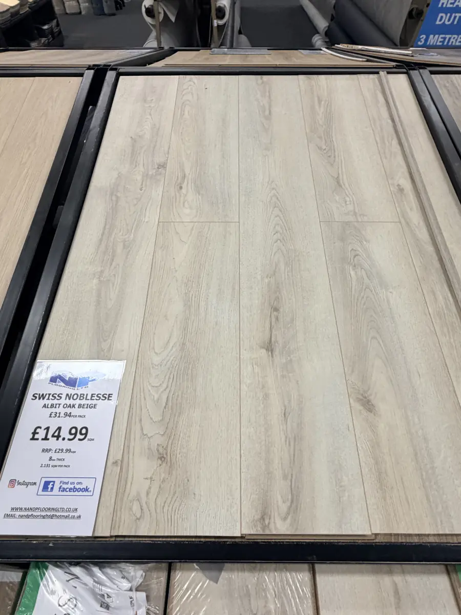 Swiss Noblesse Albit Oak Beige Laminate at N&P Flooring showroom