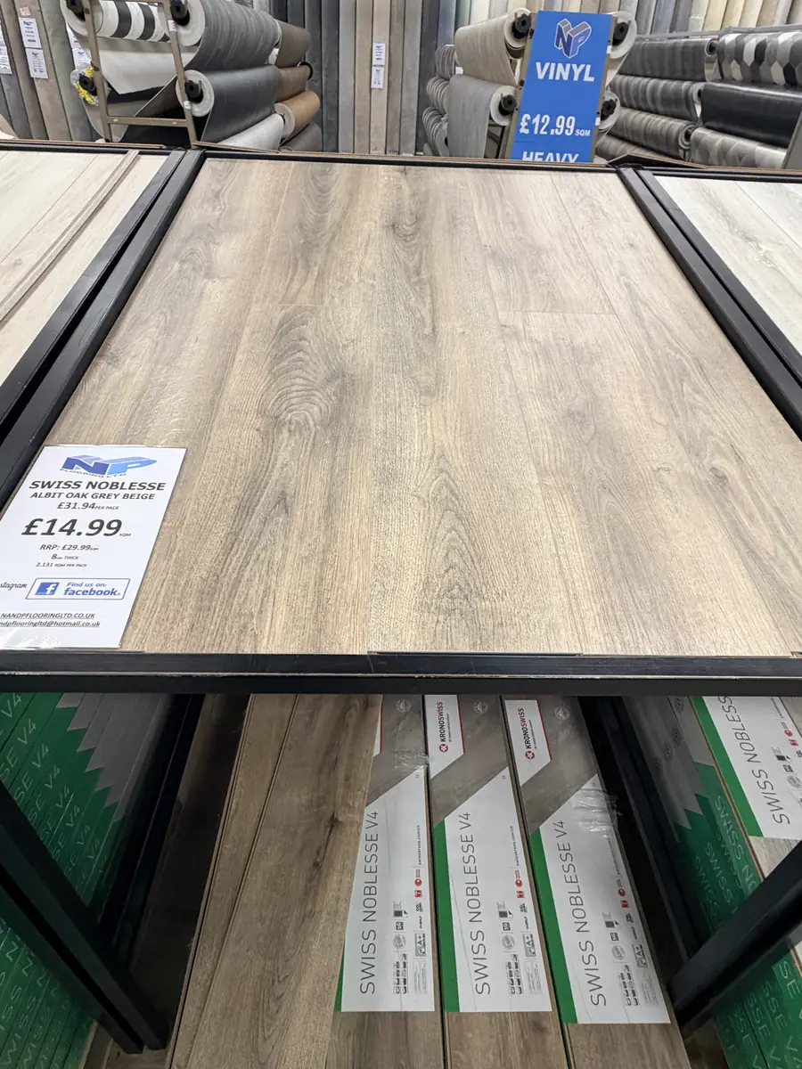 Swiss Noblesse Albit Oak Grey Beige Laminate at N&P Flooring showroom